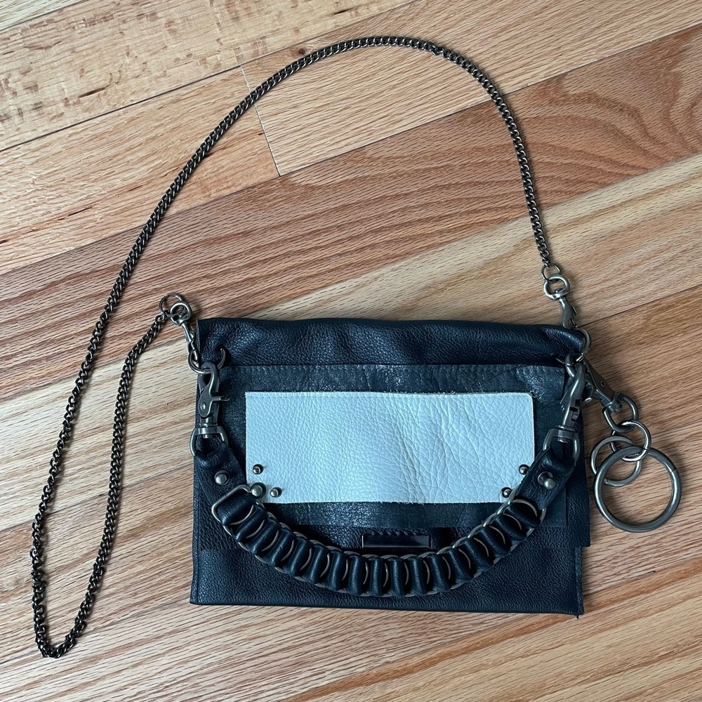 David Galvan Black White Leather Warrior Small Messenger Crossbody Bag EUC O/S